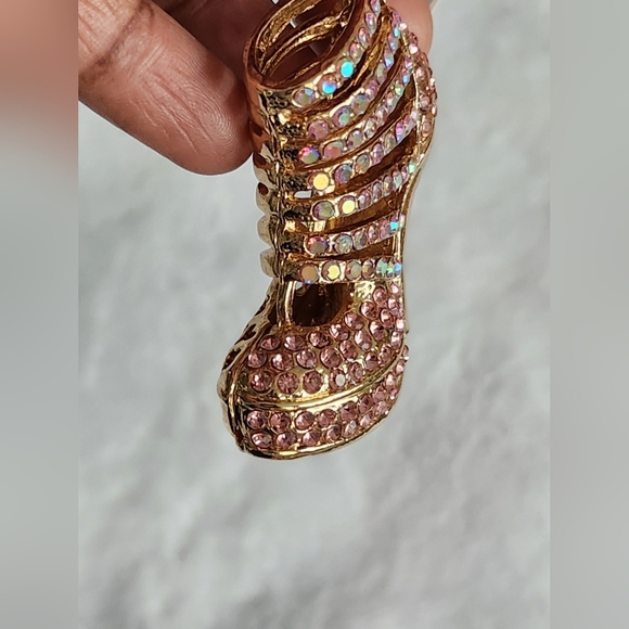 High Heel Gold and Pink Sparkling Rhinestone Keychain Bag Charm - Picture 6 of 8